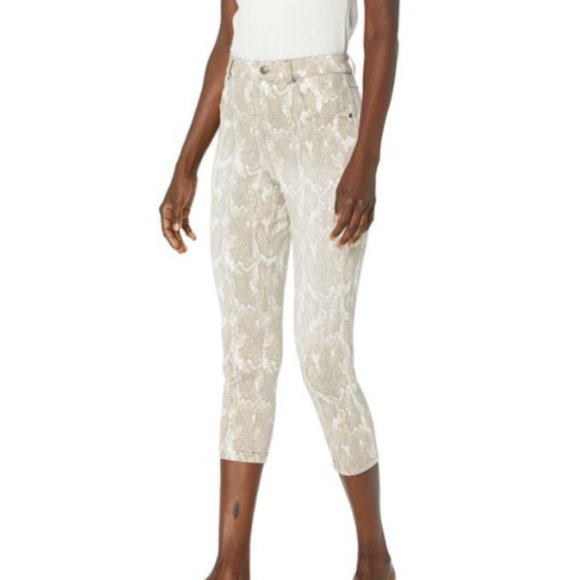 HUE U22479 High Rise Denim Capri Leggings Faded Python Taupe - Picture 3 of 3